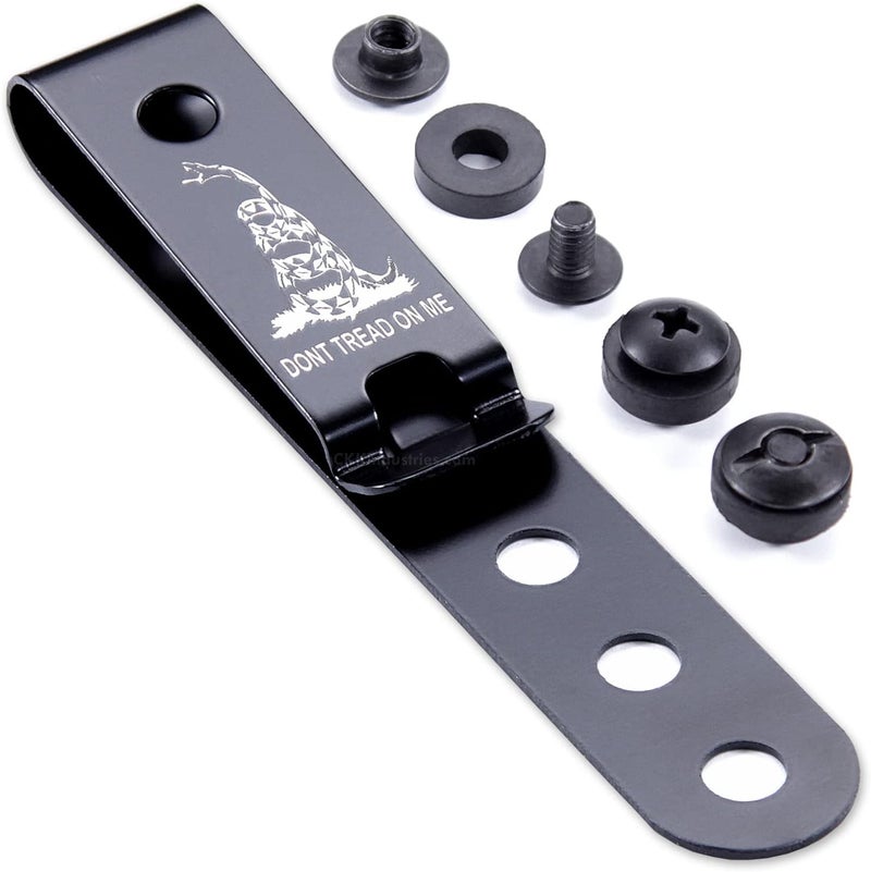 Holstex HolsterSmith Universal Metal Belt Clip for Holster Making - (Model 5) - (3-Hole) - (Tactical Black) - (w/Don’t Tread On Me Engraving) - (w/Mounting Hardware) - (1 Pack) - Image 1